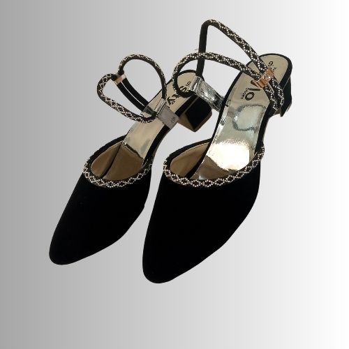 🖤Black Velvet Crystal Strap Heel Sandals